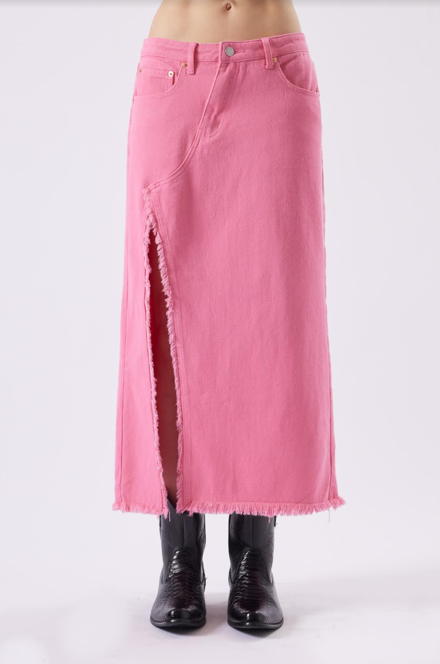 Pink denim skirt canada hot sale
