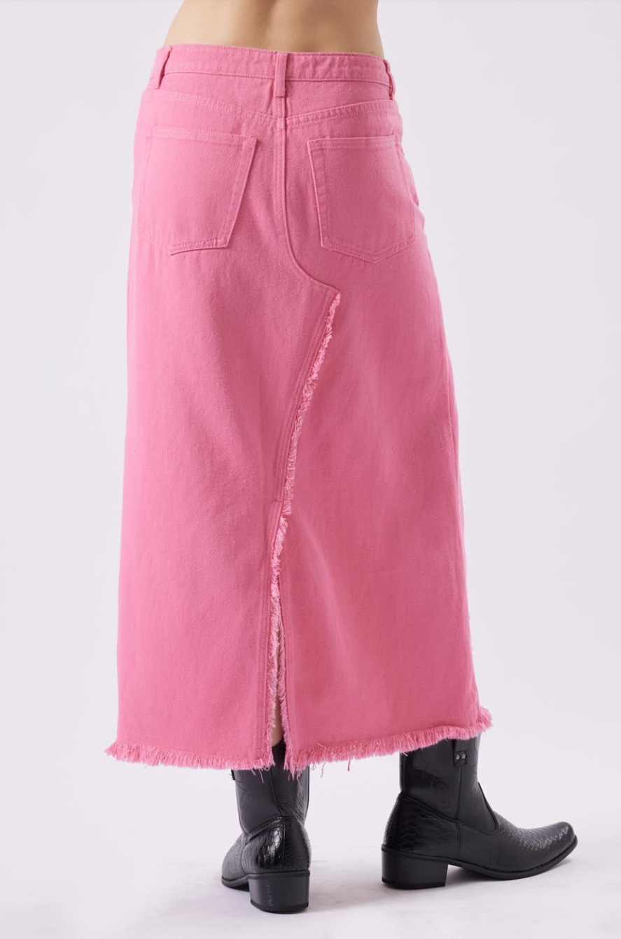 Darsie Denim Midi Slit Skirt Pink, Midi Skirt by Signature 8 | LIT Boutique