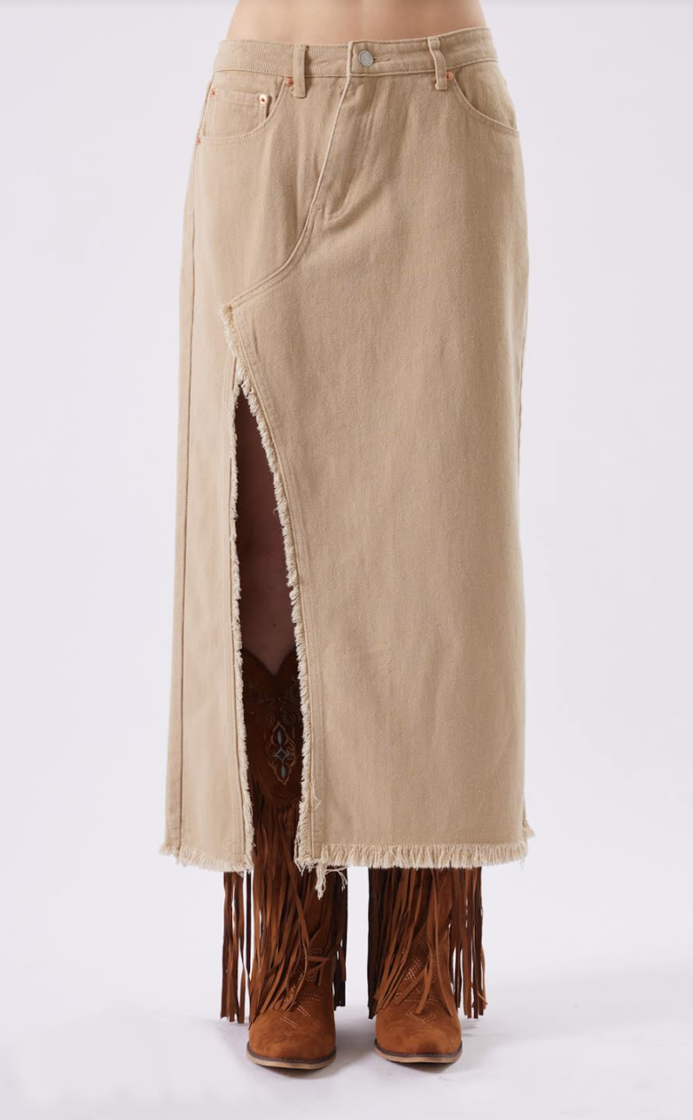Darsie Denim Midi Slit Skirt Khaki, Skirt by Signature 8 | LIT Boutique
