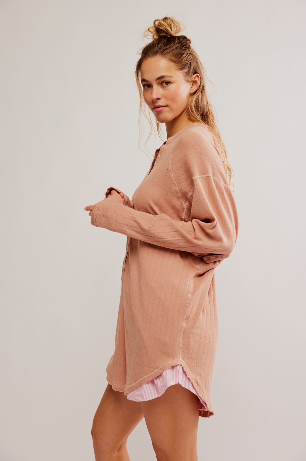 Coffee Chat Pullover Tan, Long Blouse by Free People | LIT Boutique