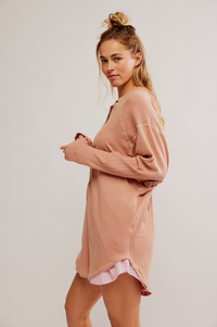 Thumbnail for Coffee Chat Pullover Tan, Long Blouse by Free People | LIT Boutique