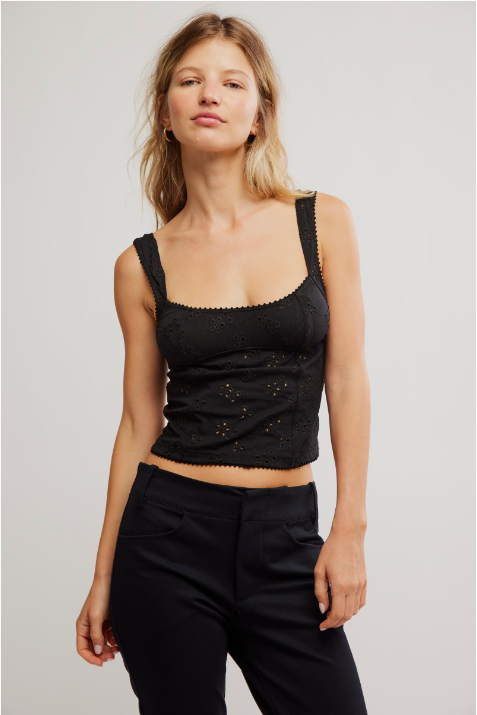 Full Bloom Eyelet Cami Black, Tank Tee by Free People | LIT Boutique