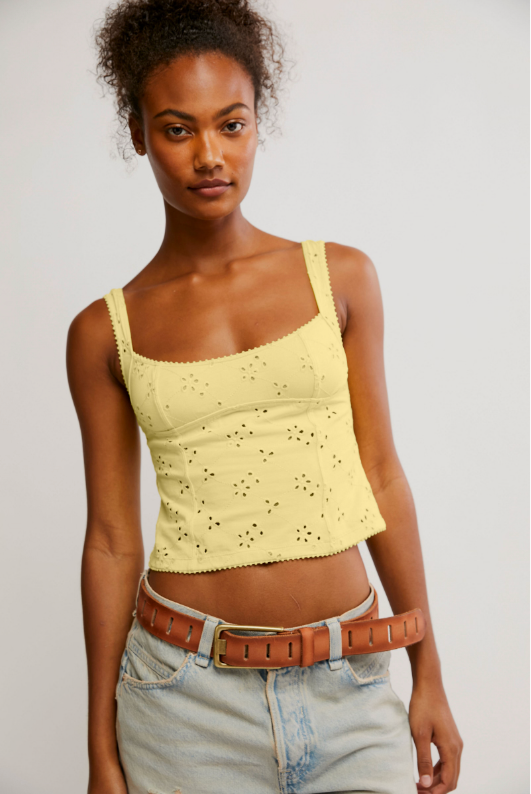 Full Bloom Eyelet Cami Banana, Tank Tee by Free People | LIT Boutique