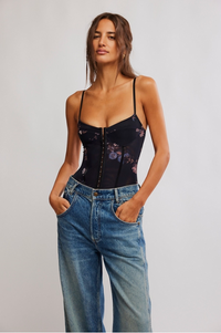 Thumbnail for Printed Night Rhythm Bodysuit Black Floral Combo