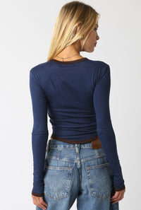Thumbnail for Kendall Top Deep Blue/Dark Brown, Long Tee by Refine | LIT Boutique