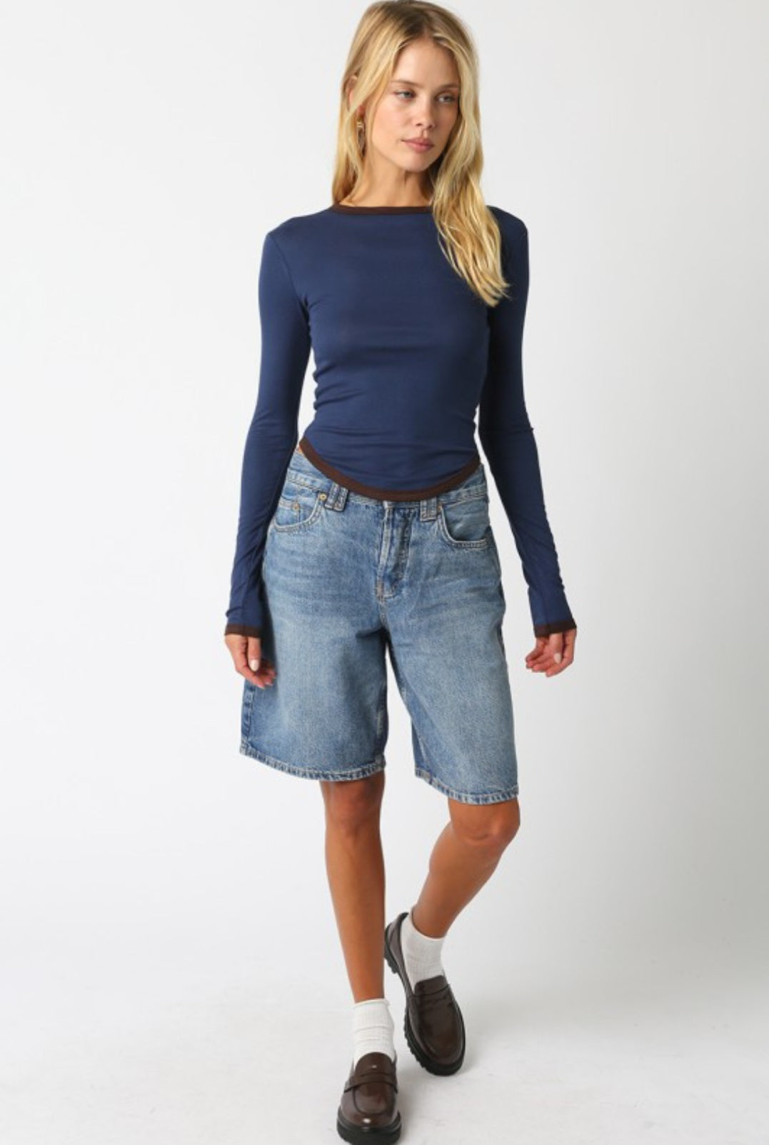 Kendall Top Deep Blue/Dark Brown, Long Tee by Refine | LIT Boutique