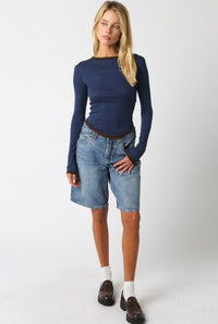 Thumbnail for Kendall Top Deep Blue/Dark Brown, Long Tee by Refine | LIT Boutique