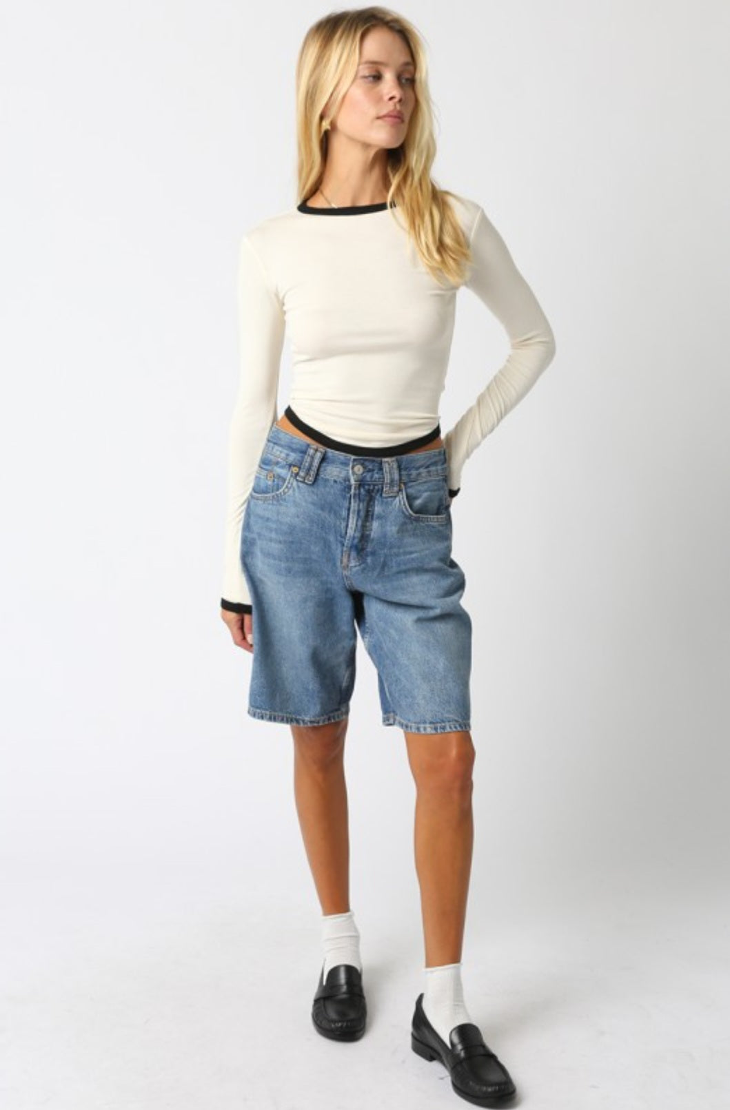 Kendall Top Cream/Black, Long Tee by Refine | LIT Boutique