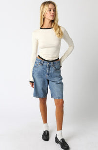 Thumbnail for Kendall Top Cream/Black, Long Tee by Refine | LIT Boutique