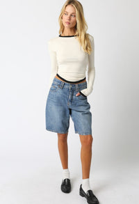 Thumbnail for Kendall Top Cream/Black, Long Tee by Refine | LIT Boutique