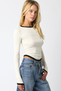 Thumbnail for Kendall Top Cream/Black, Long Tee by Refine | LIT Boutique