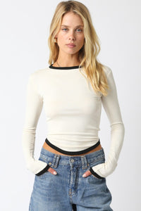 Thumbnail for Kendall Top Cream/Black, Long Tee by Refine | LIT Boutique