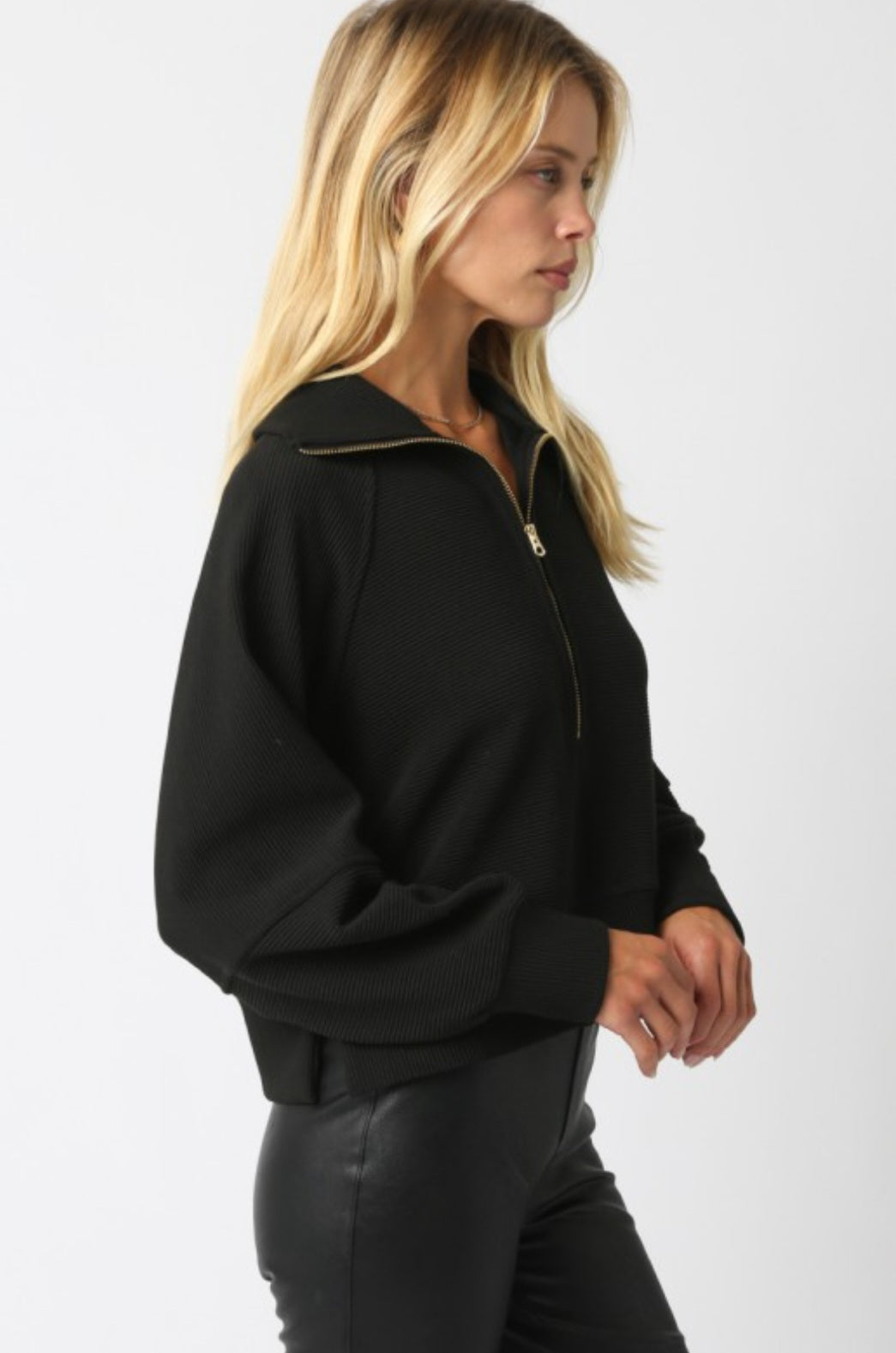 Aimee Zip Up Sweater Black, Sweater by Refine | LIT Boutique