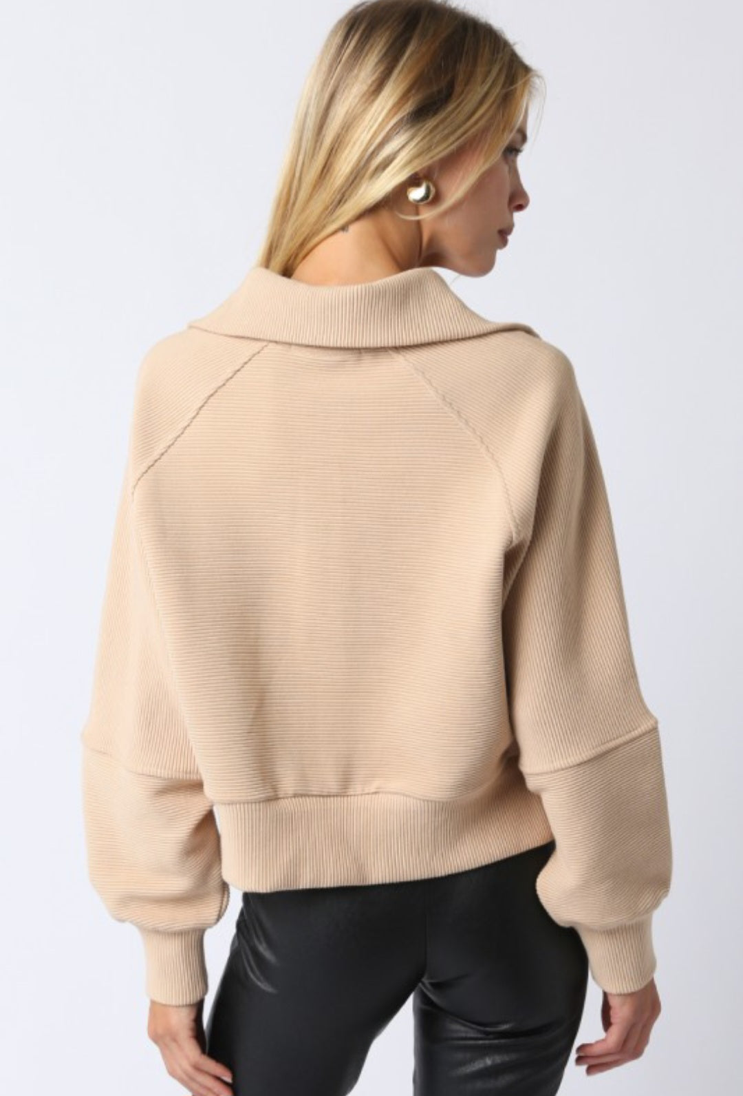 Aimee Zip Up Sweater Tan, Sweater by Refine | LIT Boutique