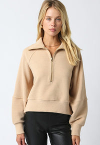 Thumbnail for Aimee Zip Up Sweater Tan, Sweater by Refine | LIT Boutique