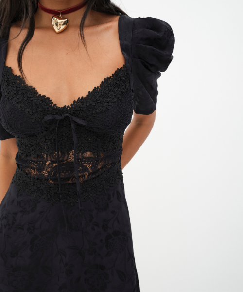 Danielle Black Ruffle Dress, Mini Dress by for Love & Lemons | LIT Boutique