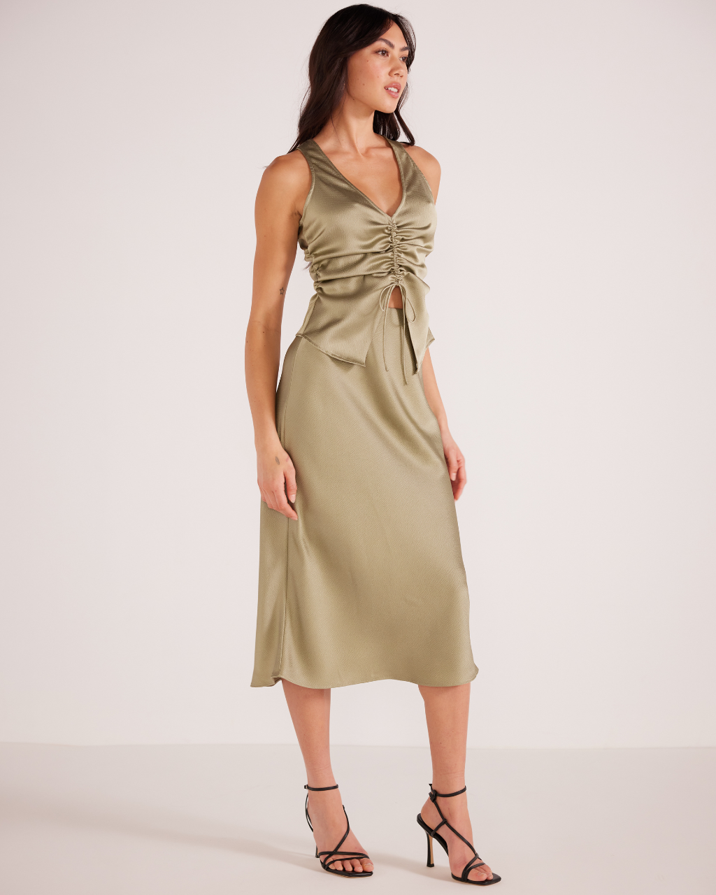 Sonia Bias Slip Midi Skirt Sage, Midi Skirt by MinkPink | LIT Boutique