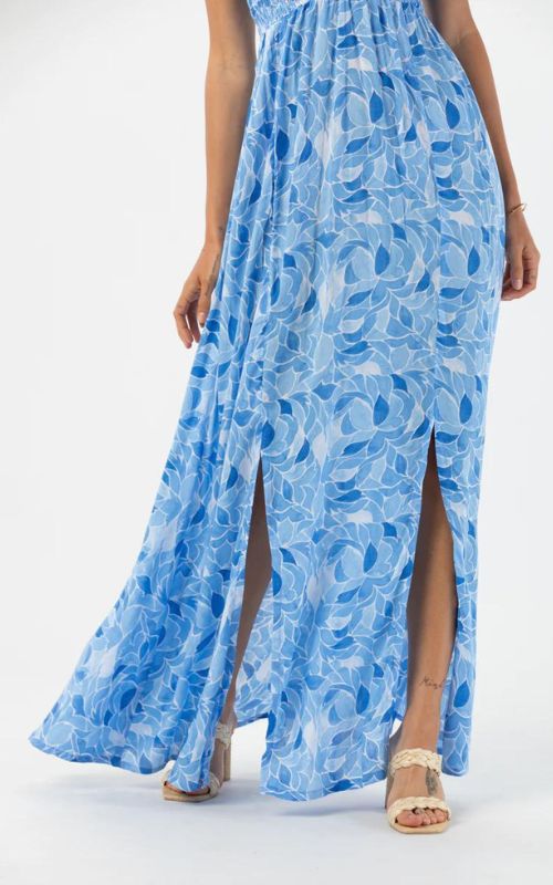 Emilia Maxi Dress Scattered Petals Sky, Maxi Dress by Tiare Hawaii | LIT Boutique