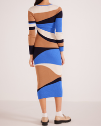 Thumbnail for Edras Intarsia Knit Midi Dress Brown Blue Multi, Midi Dress by MinkPink | LIT Boutique