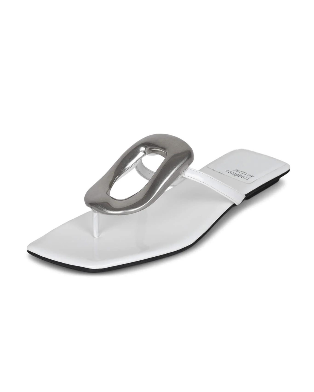 Flat Ornament Thong Sandal White Silver, Flat Shoe by Jeffrey Campbell | LIT Boutique