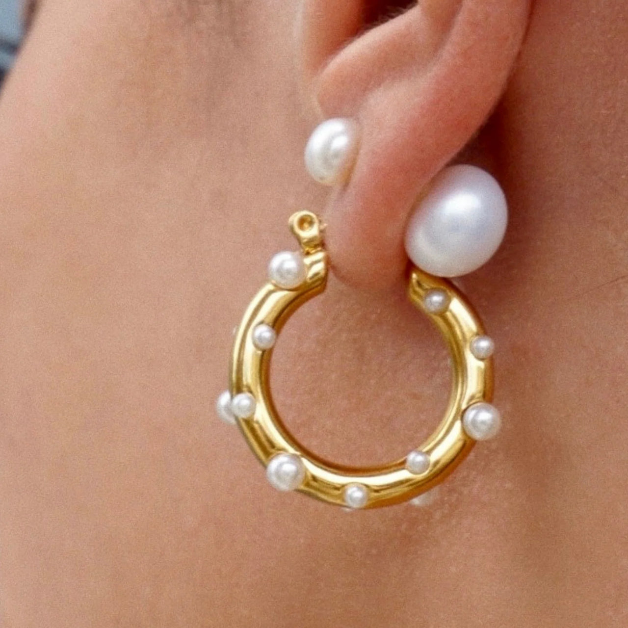 Nicoletta Pearl Hoop Earing, Earring Jewelry by Ellie Vail | LIT Boutique