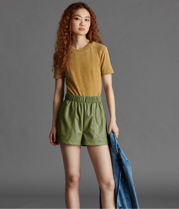 Faux the Record Leather Shorts Dusty Olive, Fabric Shorts by Steve Madden | LIT Boutique