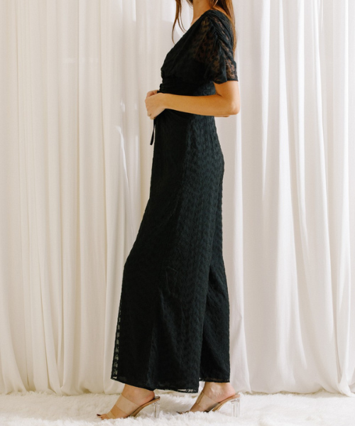Eyelet Short Sleeve Jumpsuit, Jumpsuit Dress by Storia | LIT Boutique