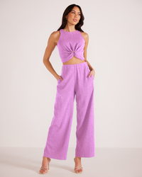 Thumbnail for Unity Ring Textured Pants Lilac, Pant Bottom by MinkPink | LIT Boutique