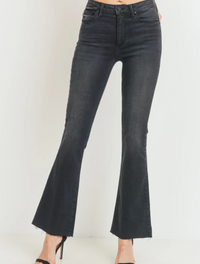 Thumbnail for Dolly High Rise Scissor Cut Black Wash Flare Jeans, Flare Denim by Just Black | LIT Boutique