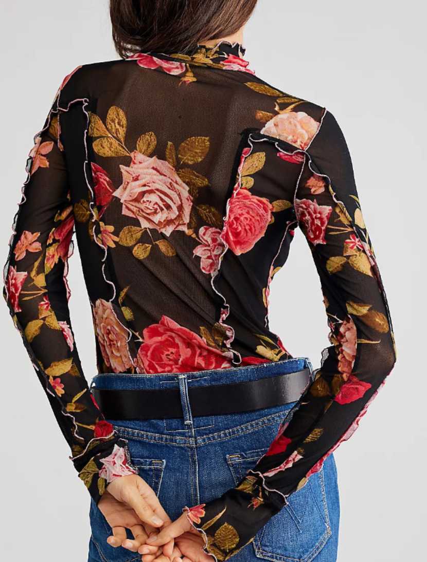 Charlie Printed Floral Mesh Top, Long Blouse by Free People | LIT Boutique