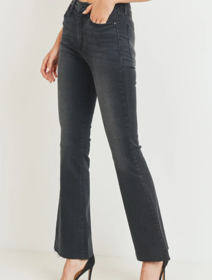 Dolly High Rise Scissor Cut Black Wash Flare Jeans, Flare Denim by Just Black | LIT Boutique