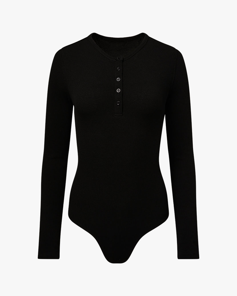 Henley Button Down Bodysuit Black, Bra Lounge by We Wore What | LIT Boutique