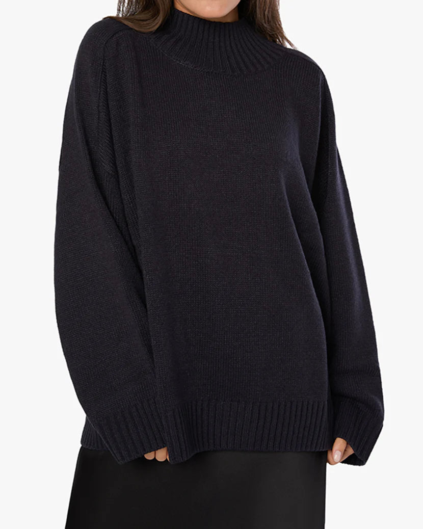 Oversized Funnel Neck Sweater Navy, Sweater by We Wore What | LIT Boutique