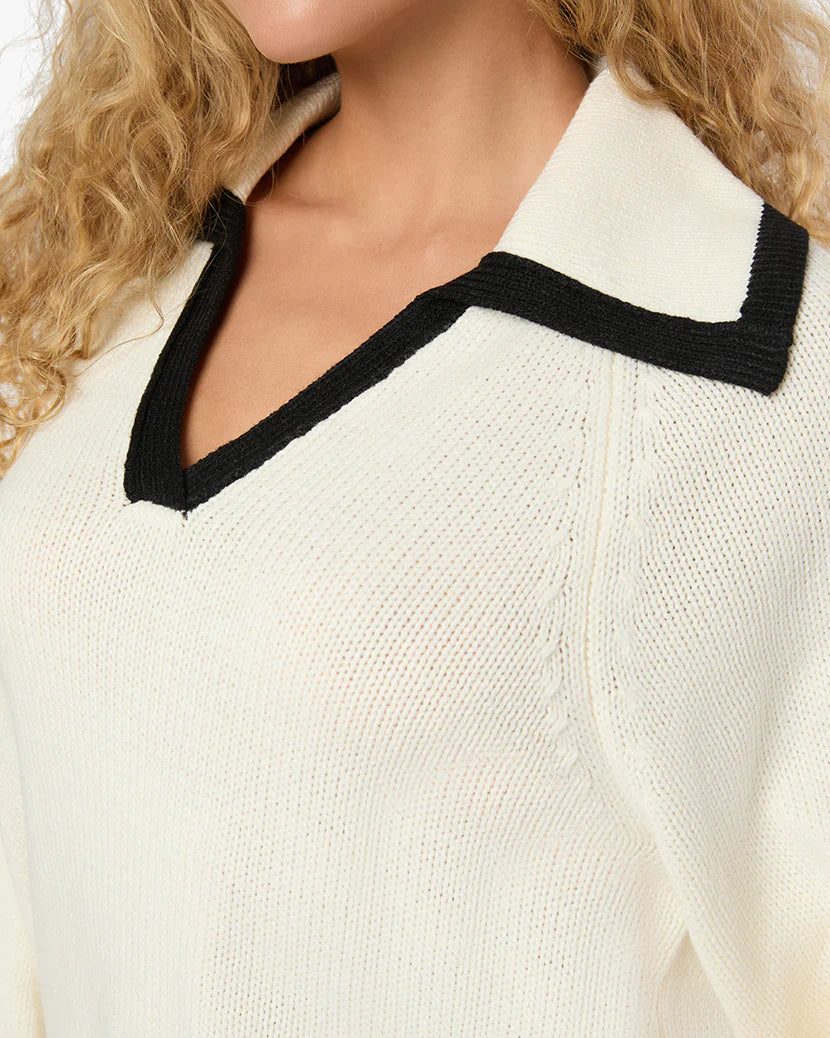 Collar V Neck Sweater Ivory Black, Sweater by We Wore What | LIT Boutique