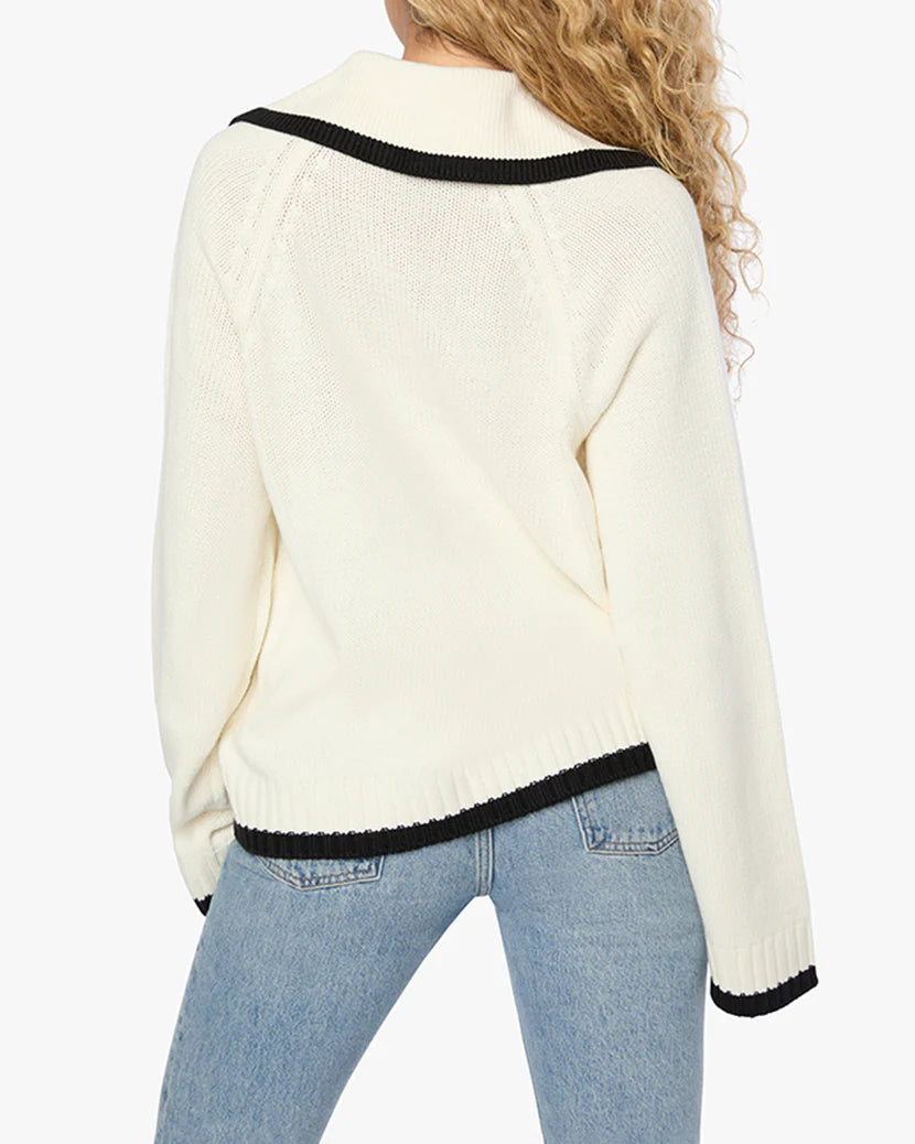 Collar V Neck Sweater Ivory Black, Sweater by We Wore What | LIT Boutique