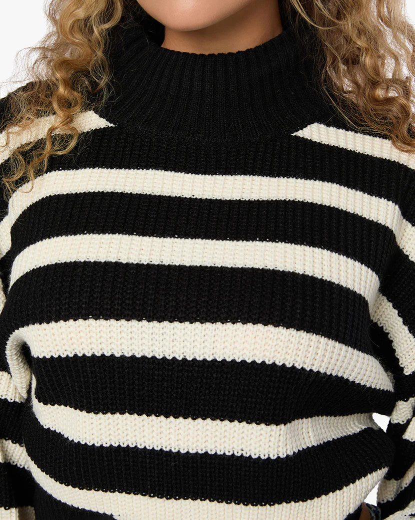 Cropped Turtle Neck Sweater Black/Ivory Stripe, Sweater by We Wore What | LIT Boutique