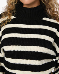 Thumbnail for Cropped Turtle Neck Sweater Black/Ivory Stripe, Sweater by We Wore What | LIT Boutique