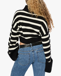 Thumbnail for Cropped Turtle Neck Sweater Black/Ivory Stripe, Sweater by We Wore What | LIT Boutique