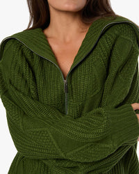 Thumbnail for Chunky Cable Knit Zip Up Hunter Green, Sweater by We Wore What | LIT Boutique