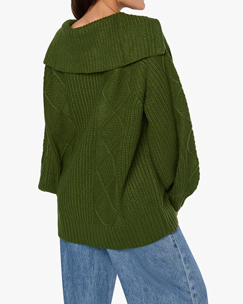 Chunky Cable Knit Zip Up Hunter Green, Sweater by We Wore What | LIT Boutique