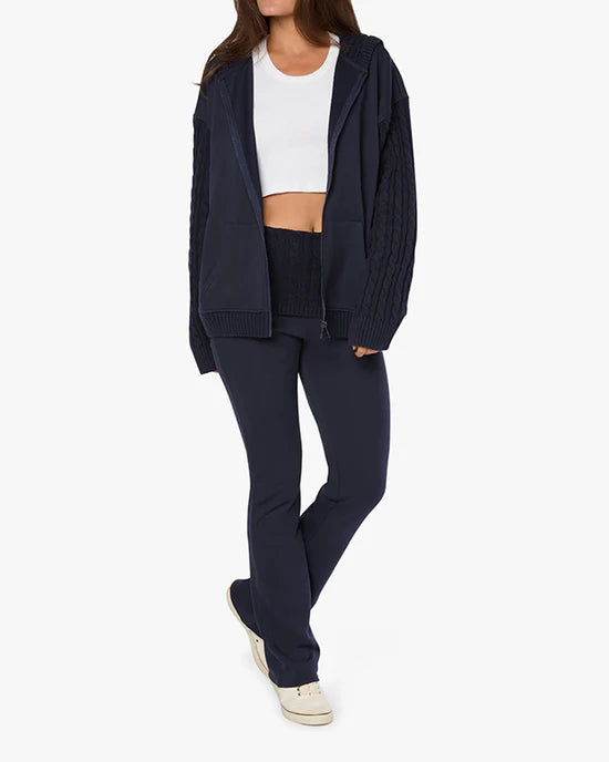 Cable Knit Sleeve Zip Up Hoodie Navy, Sweater by We Wore What | LIT Boutique