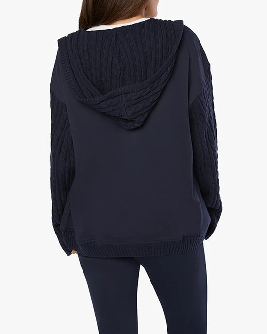 Cable Knit Sleeve Zip Up Hoodie Navy, Sweater by We Wore What | LIT Boutique