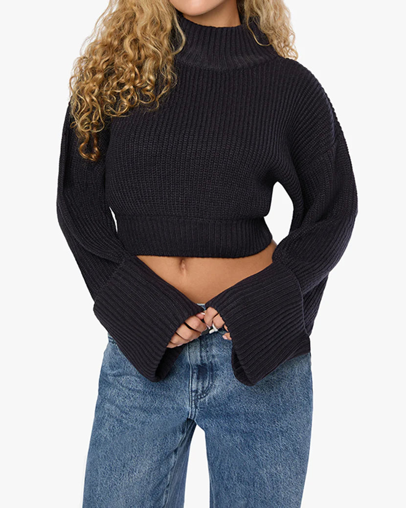 Cropped Turtle Neck Sweater Navy, Sweater by We Wore What | LIT Boutique