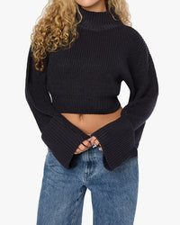 Thumbnail for Cropped Turtle Neck Sweater Navy, Sweater by We Wore What | LIT Boutique