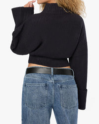 Thumbnail for Cropped Turtle Neck Sweater Navy, Sweater by We Wore What | LIT Boutique