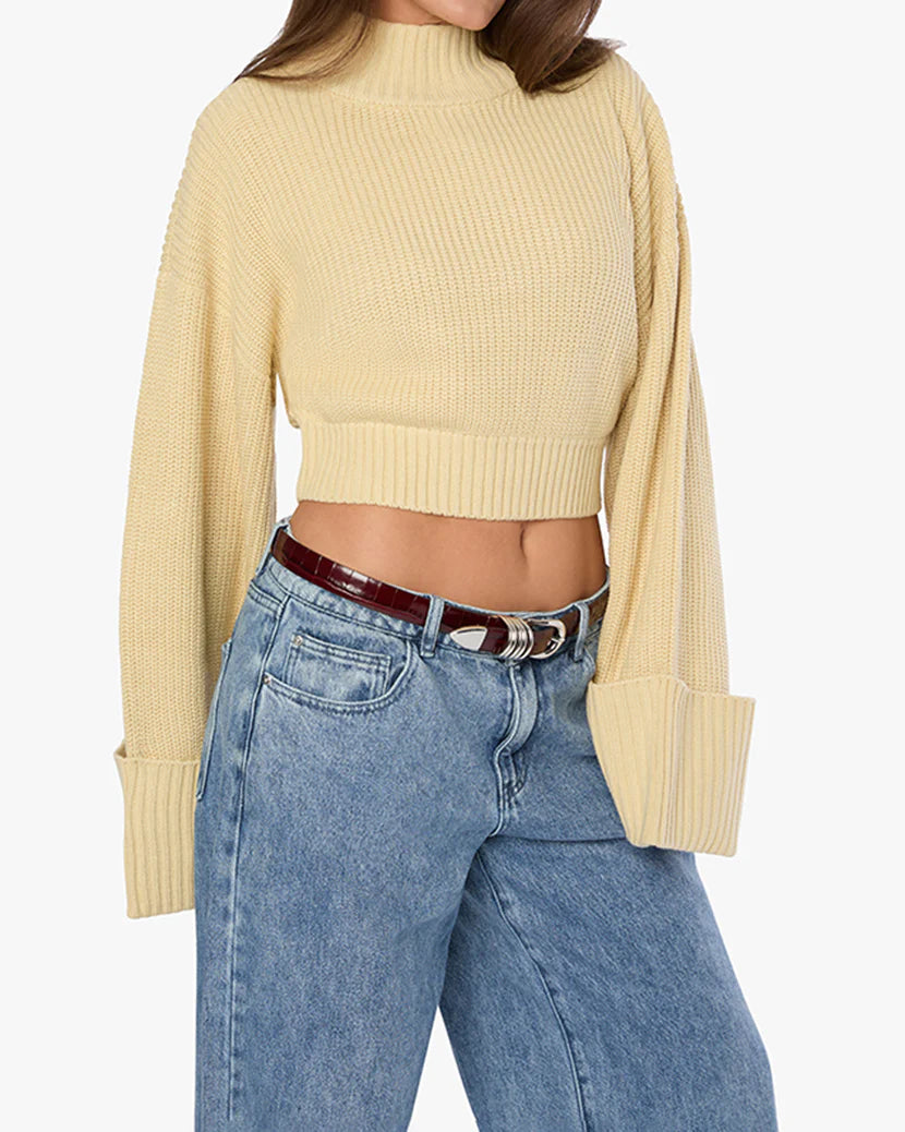 Cropped Turtle Neck Sweater Wheat, Sweater by We Wore What | LIT Boutique