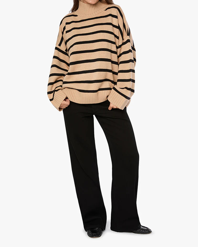 Oversized Funnel Neck Sweater Taupe/Black Stripe, Sweater by We Wore What | LIT Boutique