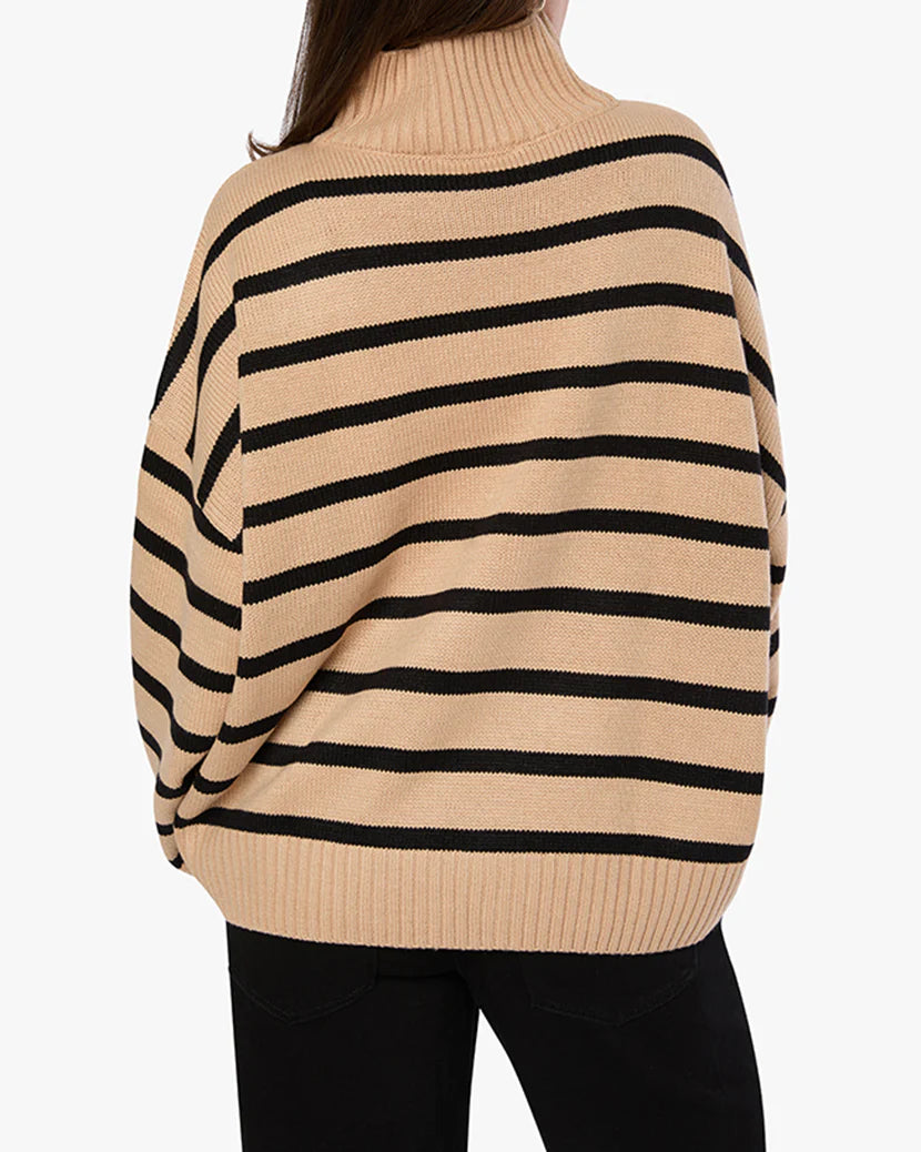 Oversized Funnel Neck Sweater Taupe/Black Stripe, Sweater by We Wore What | LIT Boutique