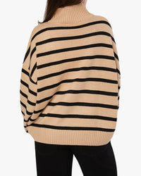 Thumbnail for Oversized Funnel Neck Sweater Taupe/Black Stripe, Sweater by We Wore What | LIT Boutique