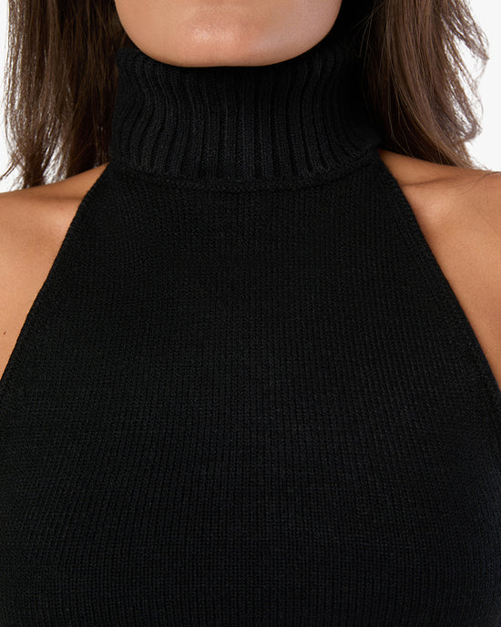 Open Back Halter Sweater Top Black, Sweater by We Wore What | LIT Boutique